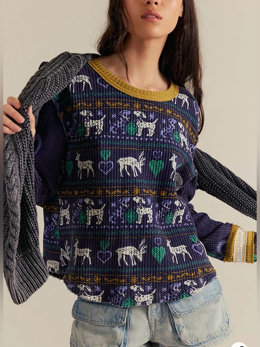 NWT Free People We The Free Blissful Layering Tee in Color: Navy Combo
